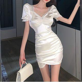 Puff-sleeve Shirred Bodycon Dress (various Designs)