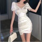 Puff-sleeve Shirred Bodycon Dress (various Designs)