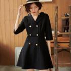 3/4-sleeve Double-breasted Mini A-line Dress