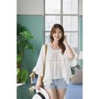 Square-neck Lace-trim Ruffled Top