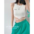 Tie-hem Embroidered Crop Tank Top