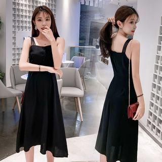 Square Strappy Midi A-line Dress