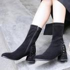 Genuine Suede Studded Block Heel Over-the-knee Boots / Short Boots