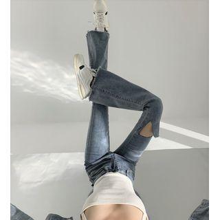 Mid-waist Distressed Flared Jeans