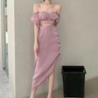 Off-shoulder Drawstring Midi Corset Dress