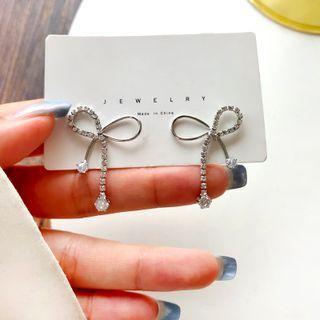 Ribbon Sterling Silver Stud Earring 1 Pair - Earrings - S925 Silver - Bow - Silver - One Size