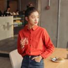 Plain Long-sleeve Corduroy Blouse