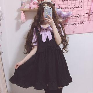 Plain Pinafore / Bow Short-sleeve T-shirt