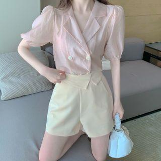 V-neck Short-sleeve Blouse / High-waist Shorts