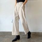 Button-tab Pleated Wide-leg Pants