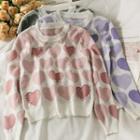 Pearl Heart-print Loose Knit Top In 5 Colors