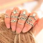 Set Of 10: Retro Alloy Ring (assorted Designs) Set - Silver - One Size
