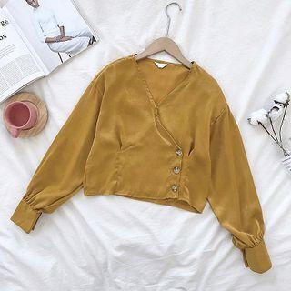 V-neck Chiffon Puff-sleeve Top