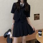 Short-sleeve Blazer / Short-sleeve Crop Shirt / Tie / Print Camisole Top / Mini Skirt / Set