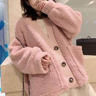 V-neck Faux Shearling Cardigan