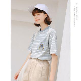 Short-sleeve Striped T-shirt Stripes - Grayish Blue - One Size