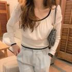 Contrast Trim Square-neck Long-sleeve Top