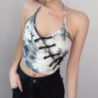 Halter Tie-dye Frog-button Cropped Camisole Top