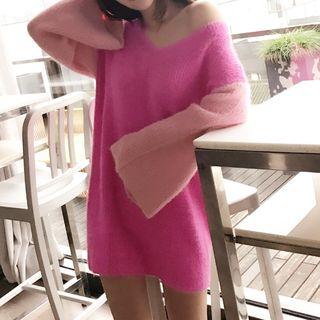 Color Block Long Sweater Pink - One Size