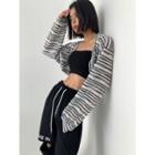 Bishop-sleeve Frayed Stripe Bolero