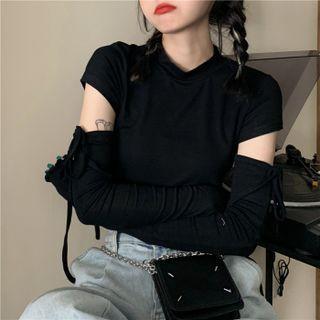 Detachable Sleeve Plain Cropped T-shirt