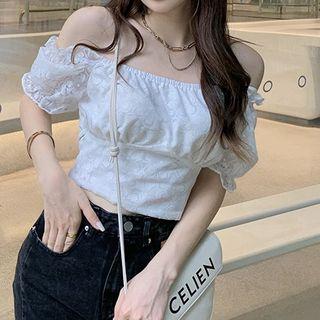 Short-sleeve Tie-back Lace Crop Top