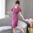 Cape-sleeve Ruffle Hem Mini A-line Dress