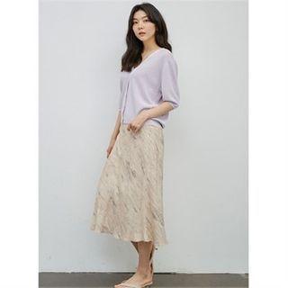 Patterned Midi Skirt Beige - One Size