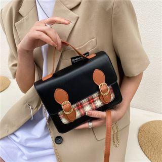 Plaid Panel Satchel