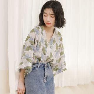 Set: 3/4-sleeve Printed Top + Camisole Top As Shown In Figure - One Size