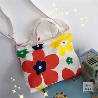 Floral Print Canvas Crossbody Bag White - One Size