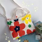Floral Print Canvas Crossbody Bag White - One Size