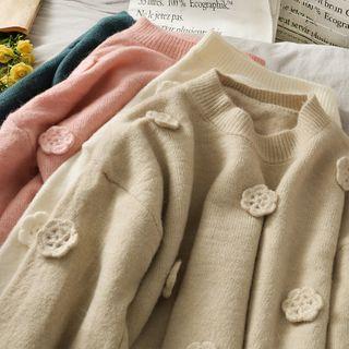 Flower-accent Loose-fit Cropped Sweater