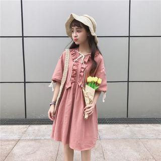 Short Sleeve Lace Up Ruffled Dress