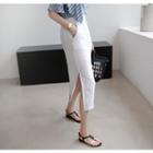 Band-waist Slit-hem Linen Long Skirt