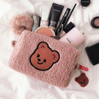 Bear Embroidered Chenille Makeup Bag