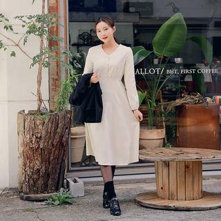 Shirtwaist Long Velvet Dress