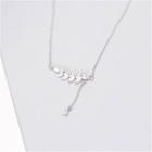 925 Sterling Silver Rhinestone Leaf Pendant Choker Necklace - Non Matching - Leaf - One Size