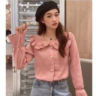 Peter Pan Collar Faux Pearl Cardigan