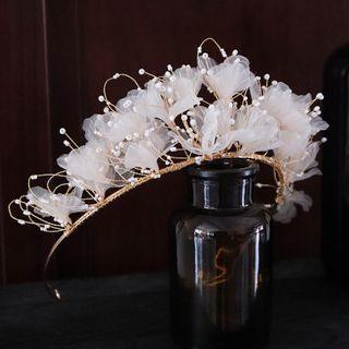 Faux Pearl Mesh Bow Wedding Headband As Shown In Figure - One Size