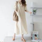 Elbow-sleeve Midi Shift Dress Light Brown - One Size