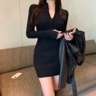Long-sleeve Stand-collar Knit Dress