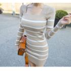 Square-neck Stripe Knit Dress