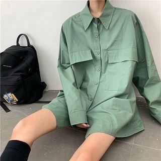 Long-sleeve Cargo Shirt Green - One Size