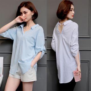 Long-sleeve Open-back Blouse