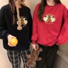 Denim Midi Skirt Bear Embroidered Sweatshirt