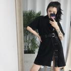 Zip Detail Short-sleeve T-shirt Dress With Belt