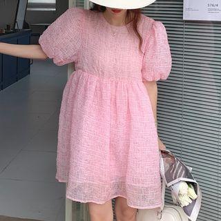Puff-sleeve Mini A-line Dress Pink - One Size