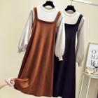 Mock Two-piece Balloon-sleeve A-line Knit Dress