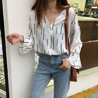 V-neck Pattern Buttoned Top